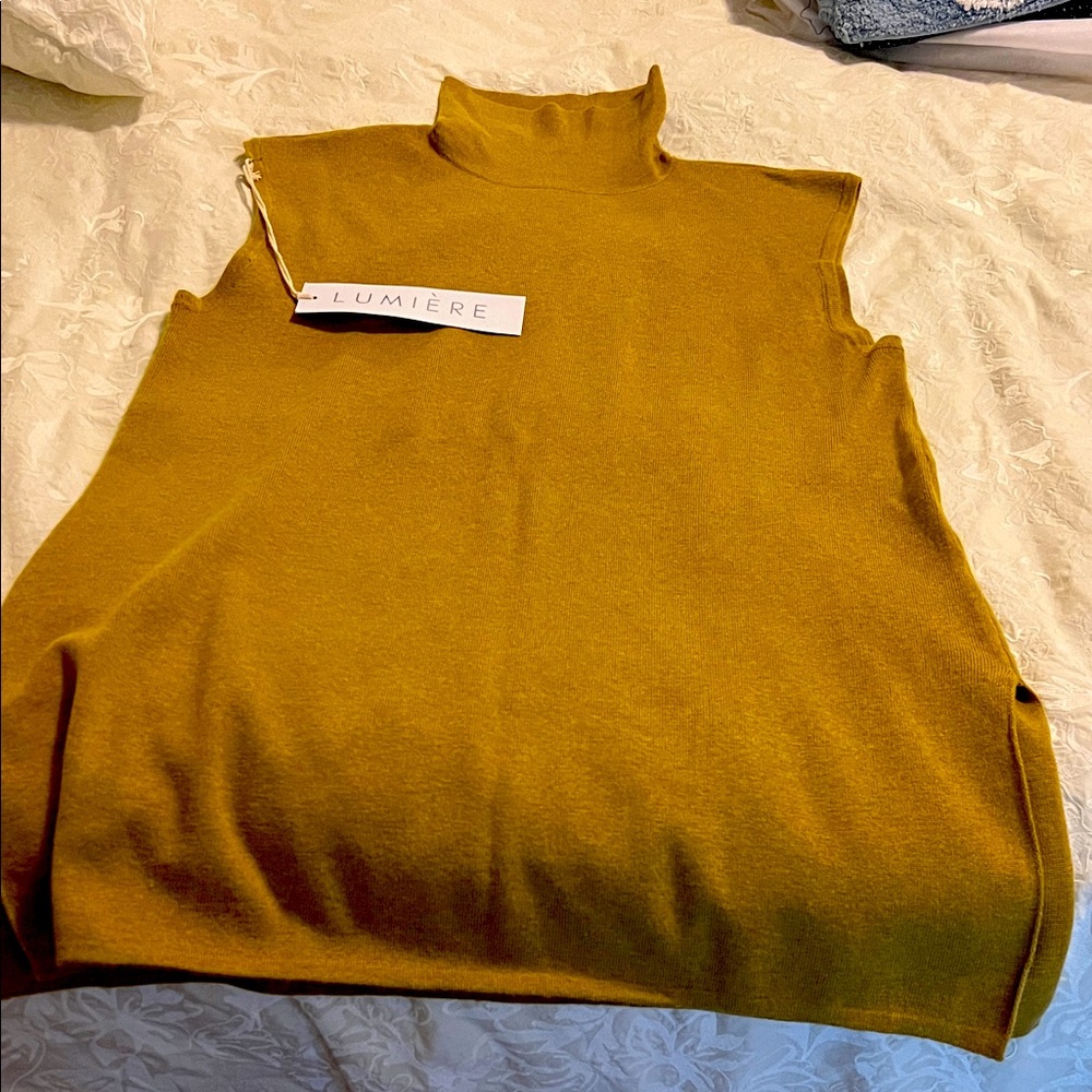 Lumiere large knit sleeveless turtleneck - chartreuse color